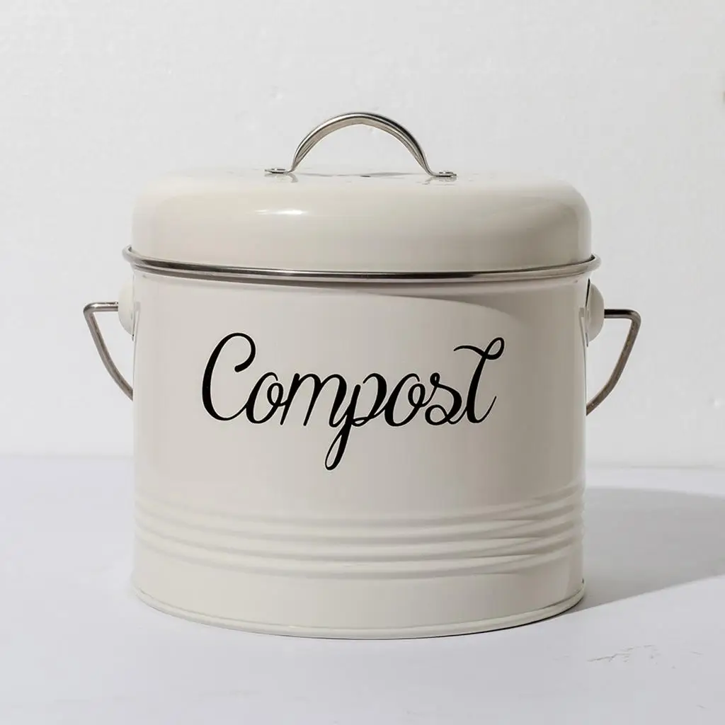 Metal Compost Bin Coal Filter Countertop Compost Bucket Odor Filtration with Handle for Food Scraps Food Composter Easy Clean