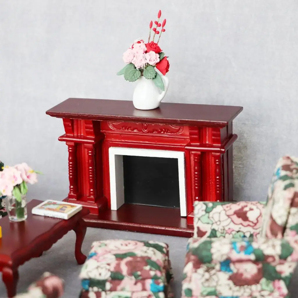 Miniature Fireplace Model Toys Red for 1:12 Dollhouse Furniture Living Room