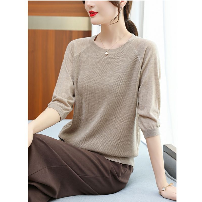 Frühling Herbst elegante Mode Harajuku Slim Fit Tops Frauen lässig lose alle Match Unterhemd o Hals Einsatz Patchwork T-Shirts – Detail 5