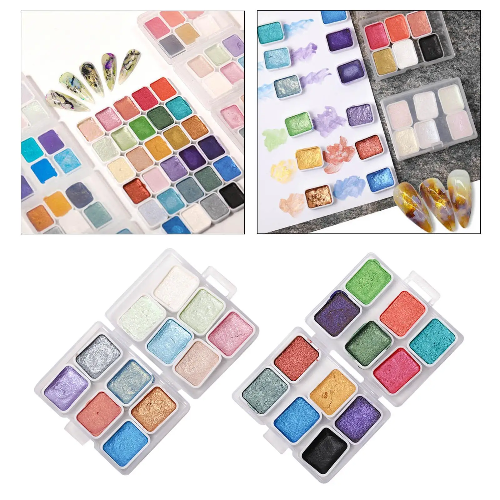 Watercolor Paints Set Shimmer Lightweight Portable Professional Solid Palette for Manicure Decor Travel Beginners Kids & Adults