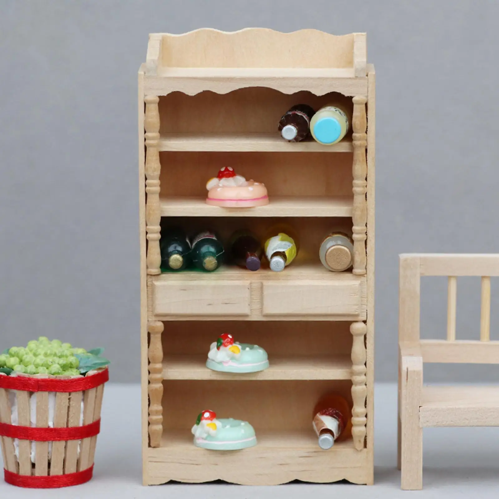 1:12 Scale Miniature Cupboard Organizer Handmade Display Cabinet Dollhouse