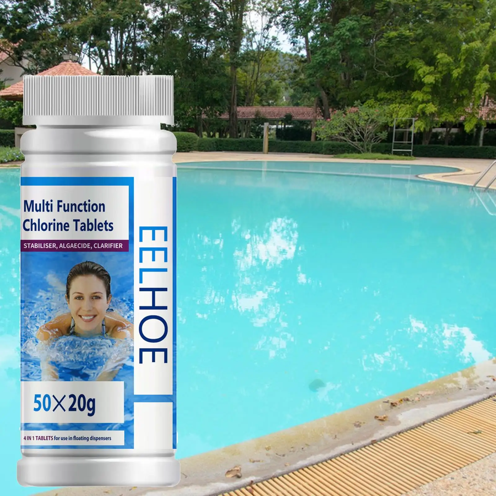 Chlorine Tabs Slow Dissolving Multifunction Instant Disinfection Durable for Swimming Pool Fountains Tub SPA Fish Pond