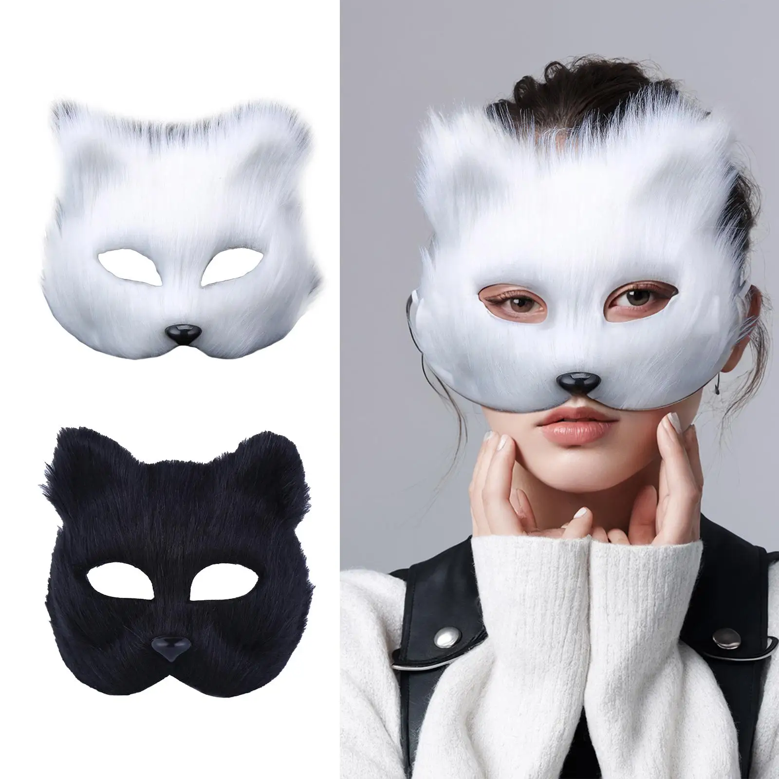 Furry Fox Mask Prom Mask for Men Women Festival Masquerade Mask Bar Dress up Decoration Birthday Face Cover Costume Accessories