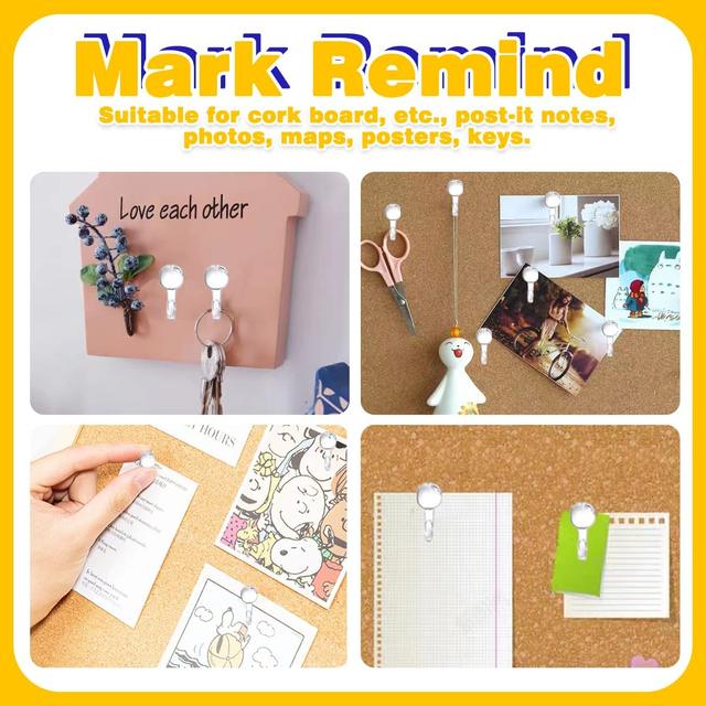 Organisation Bureau Crochets à Punaises Avec Tête Plastique - Lot De 50 Pour Tableau Liège, Photos, Décoration Murale Accessoire Décoration Murale