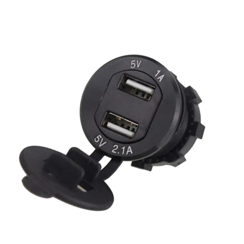 Car Motorcycle 5V 2. +  Dual Ports USB  Chargers Voltmeter LED Black