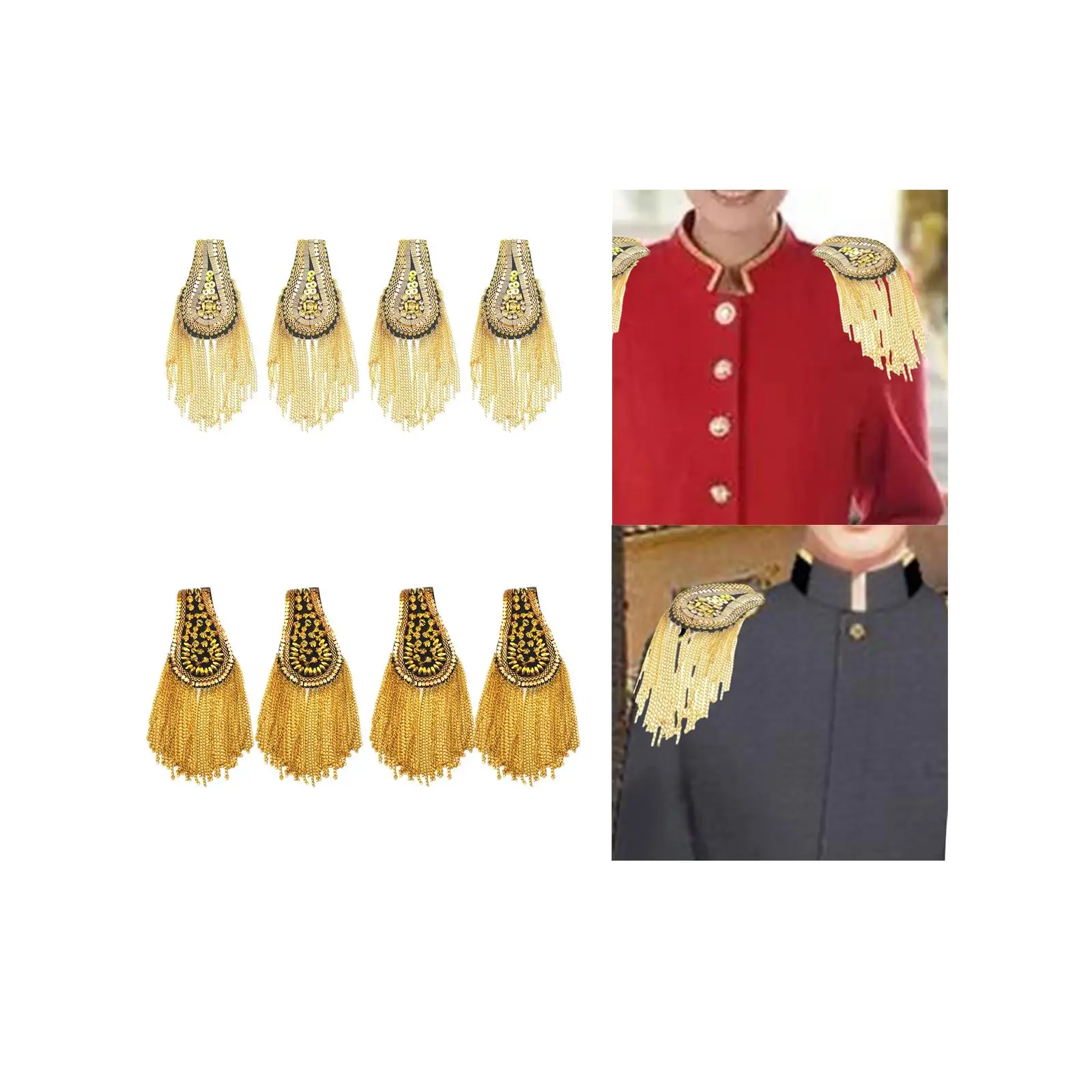 4 Pieces Metal Tassel Link Chain Epaulet Shoulder Brooch Badge Elegant Formal Suit Trendy for Ceremony Festival Proms Party