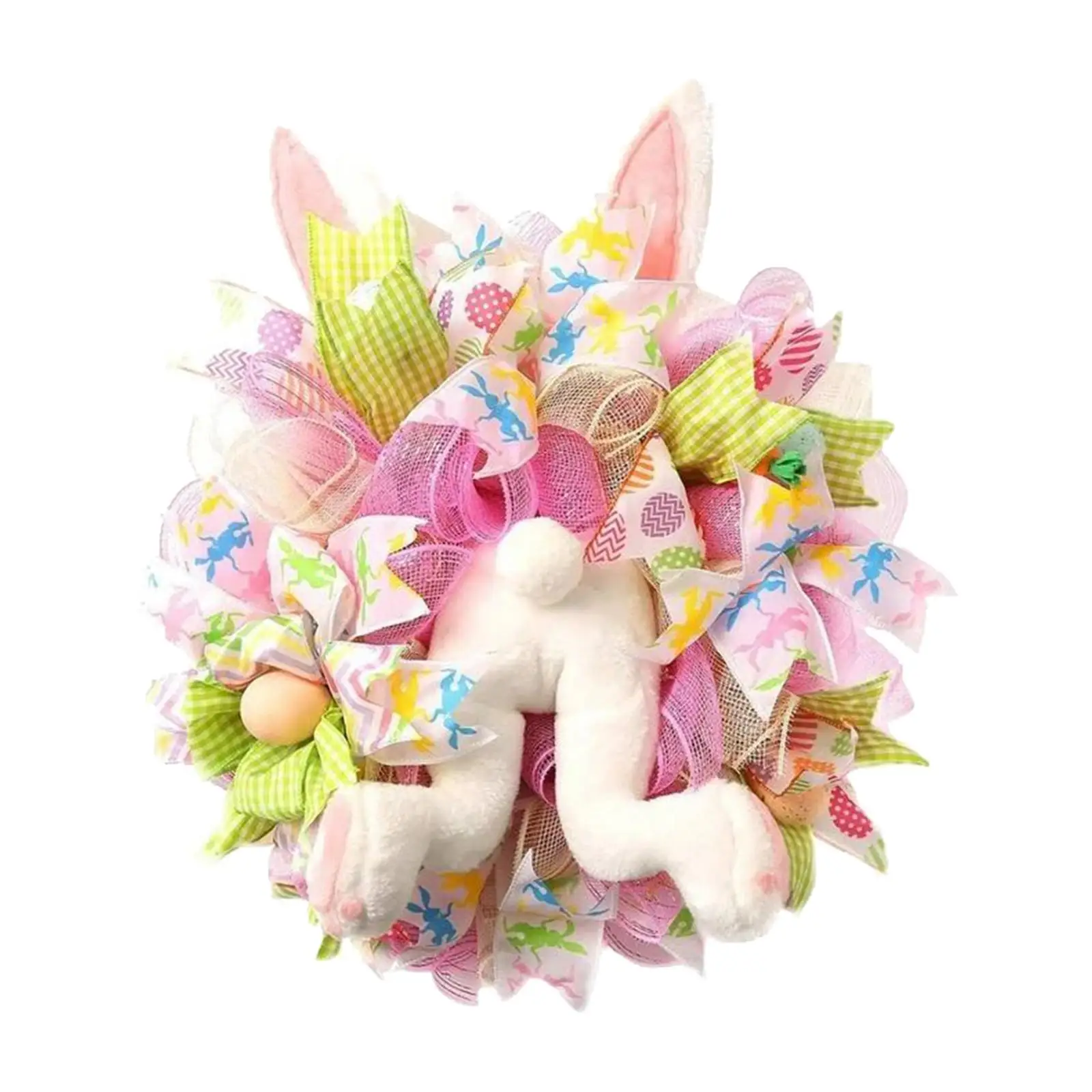 Easter Door Wreath Bunny Butt Ear Decorative Rabbit Garland with Easter Eggs Handmade for Festival Ornaments Fence Outside Home