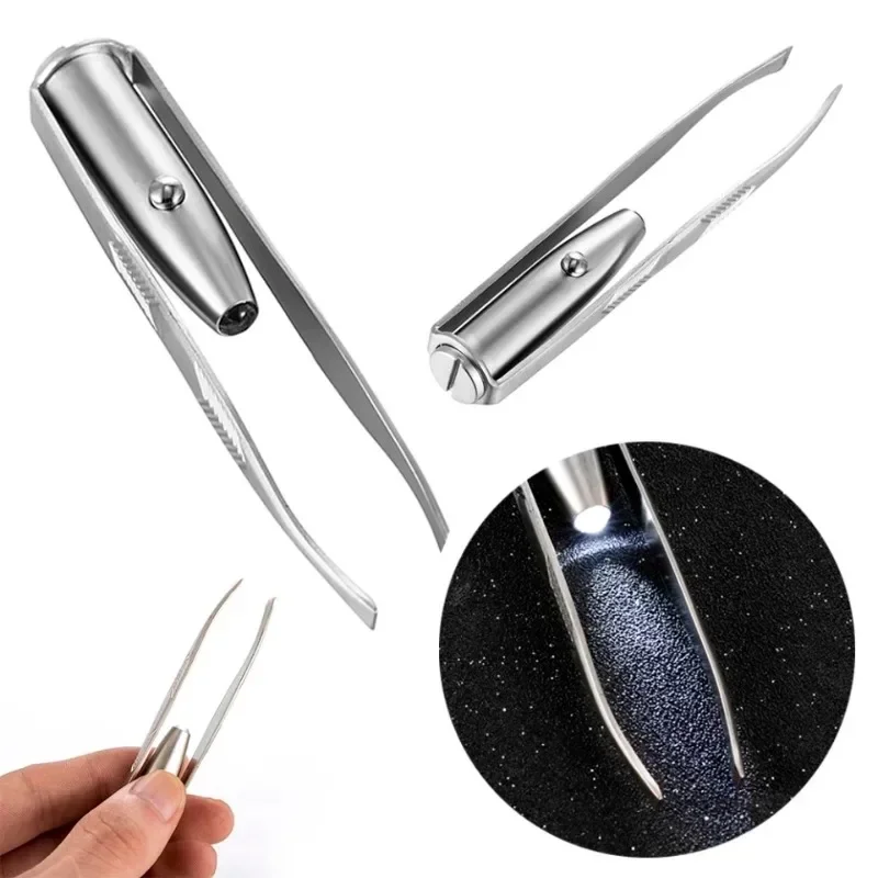 Best of Professional Stainless Steel Makeup LED Light Slant Tip Hair Removal Eyelashes Eyebrow Tweezers Makeup Tool With Battery Reviews & Tips