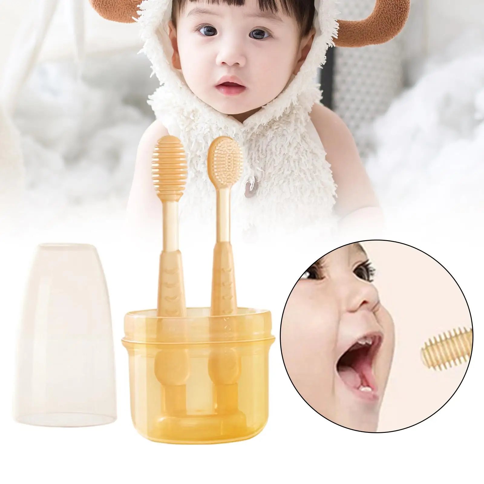 Baby Toothbrush Set Silicone Gift Premium Soft Brush Oral Care Tongue Cleaner Teethers for Infant Sensitive Gums 0-18 Months