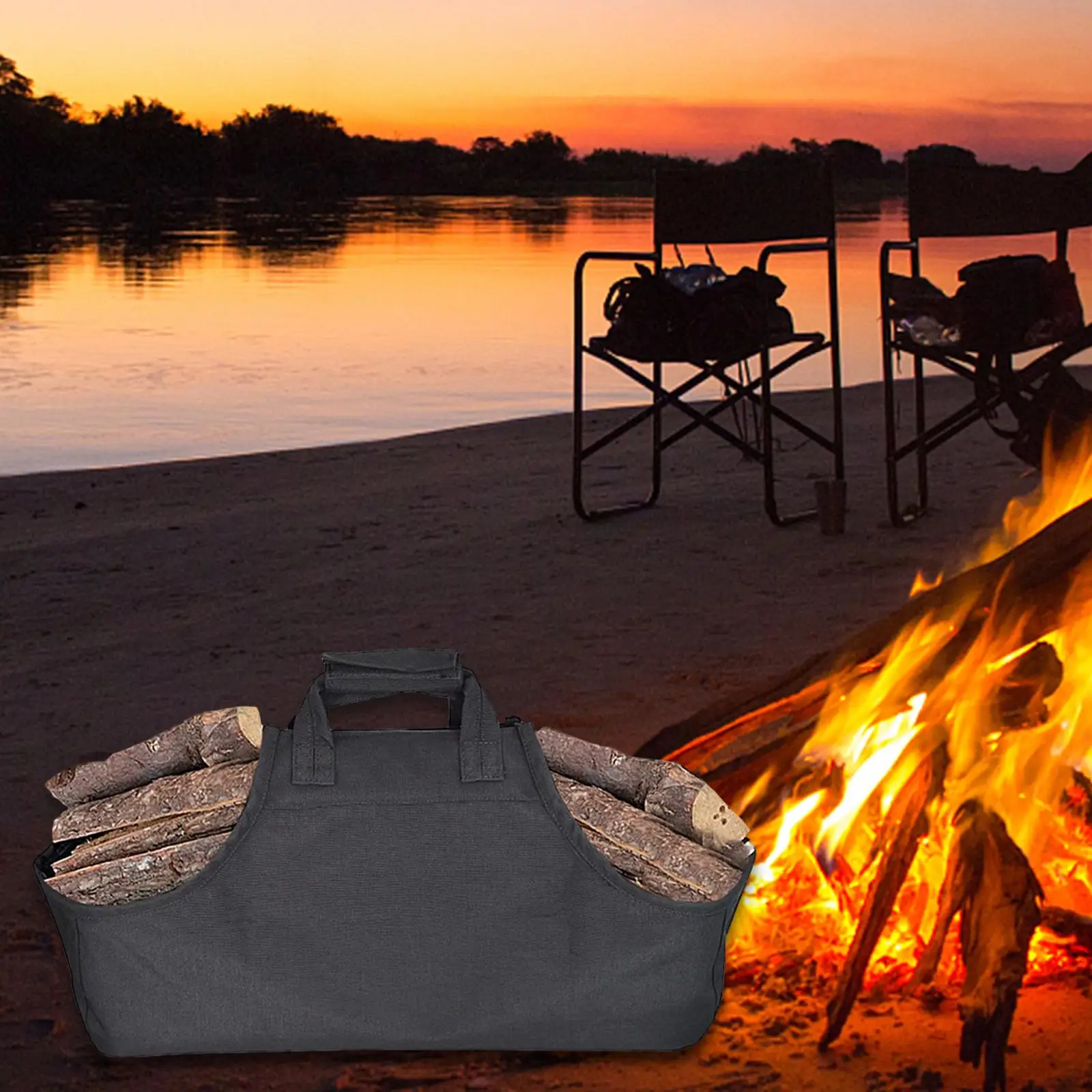 Large Fire Tote Bag Hearth Stove Tool Durable Foldable Firewood Log Carrier Tote Bag for Outdoor Home Camping Garden Picnics
