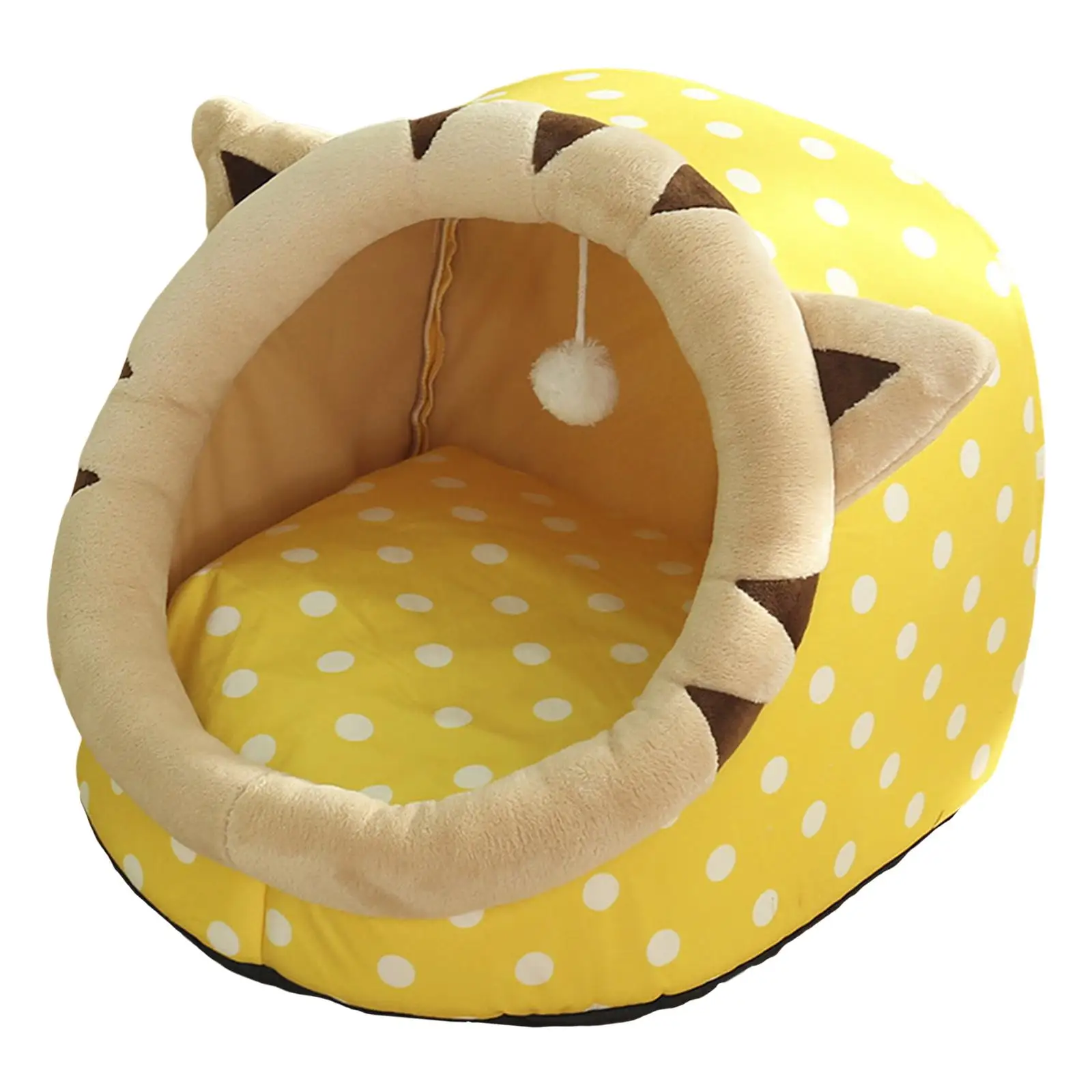 Cute Sleeping Bed with Hanging Toy Furniture Anti Slip Bottom Soft Hideout Dog Washable Cat Beds Pet House for Indoor Cats Puppy
