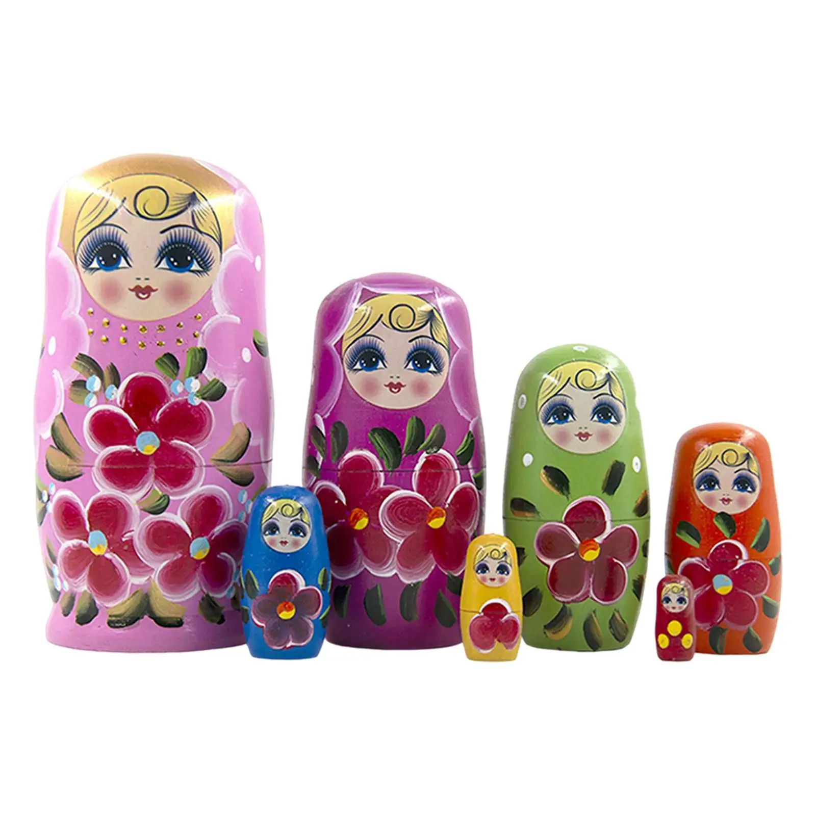 Lovely Wooden Girls Russian Nesting Dolls Kits 7 Count Handmade Child Room Decoration Housewarming Gifts Popular Colorful