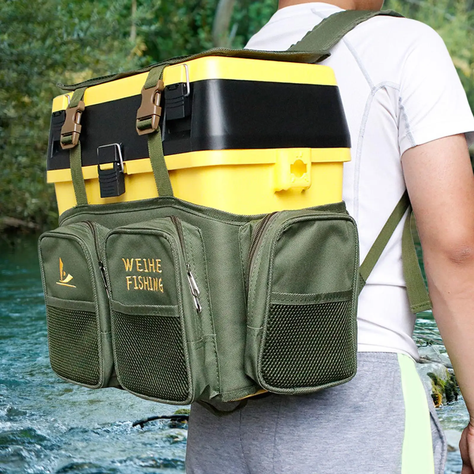 Multiple Pockets Fishing Tackle Storage Bag Pouch for Sea Fishing Traveling