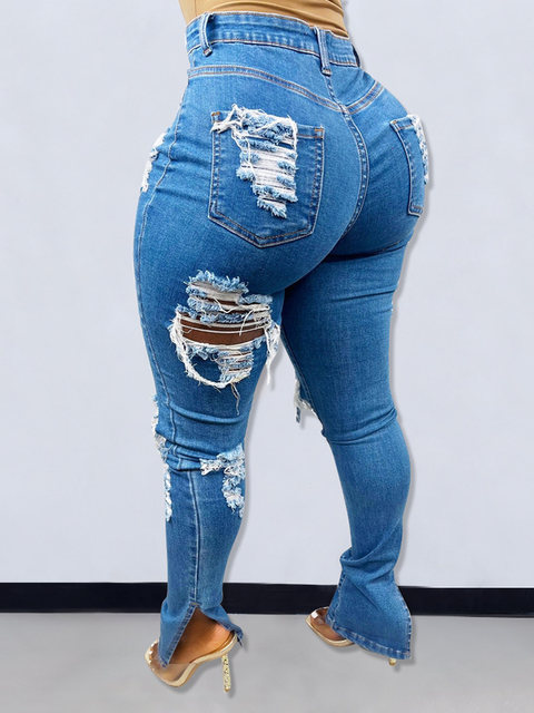 Blue Ripped Cut Out hotsell Jeans Women High Waist Streetwear Summer Thin Denim Trousers