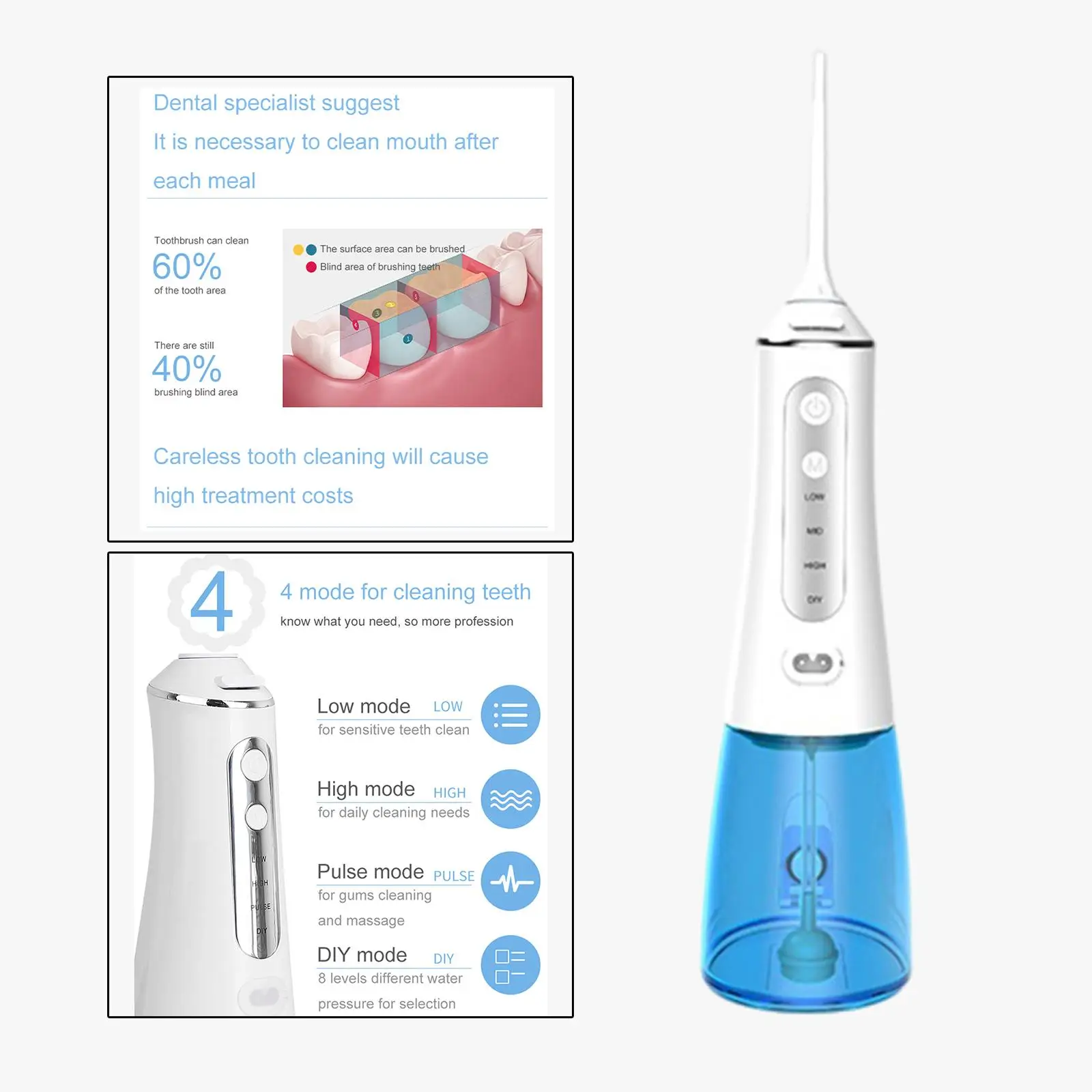 Oral Irrigator Portable IPX7 Waterproof  Cordless for Home