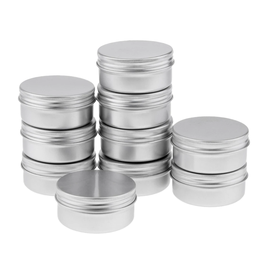 10pcs 50ml Empty Cosmetic Pots Lip Balm Container Jar Small Silver Aluminum Tins with Screw Lid