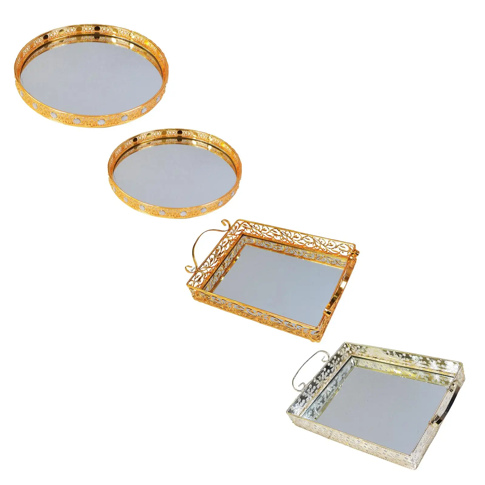 Cosmetic Makeup Tray Table Centerpiece Mirrored Jewelry Trinket Tray Decorative Mirror Tray for Wedding Bedroom Dresser Bathroom