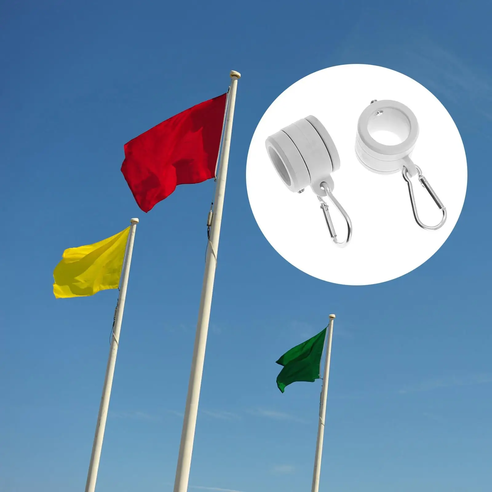 2 Pieces Flag Pole Swivel Set 360 Degree Rotating for 1.02-1`` Flag Pole with Carabiners Nylon Flagpole Mounting Rings Strong