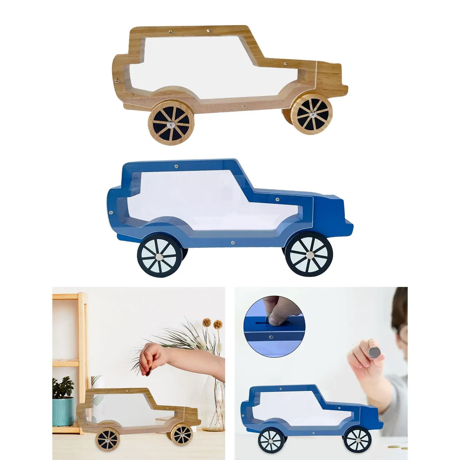 Wooden Car Shaped Piggy Bank DIY Name Decor Children Education Creative Money Box Container for Kids Birthday Gift Adults