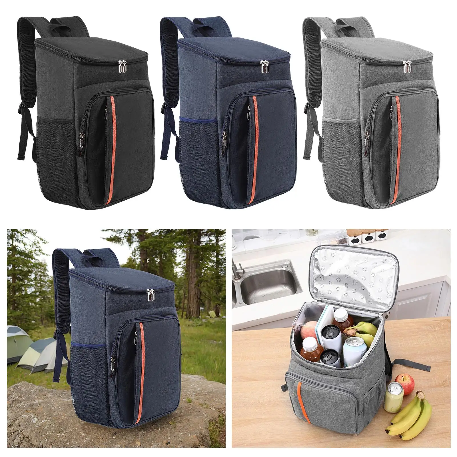 Lunch Backpack Picnic Storage Bag with Side Pockets Outdoor Picnic Bag for Food Beverage Men Women Work Travel Picnics Hiking