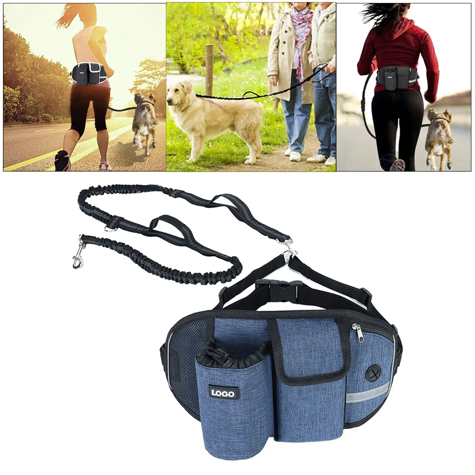 Hands Free Dog Leash Dog Treat Pouch Retractable Bungee Leash for Hiking