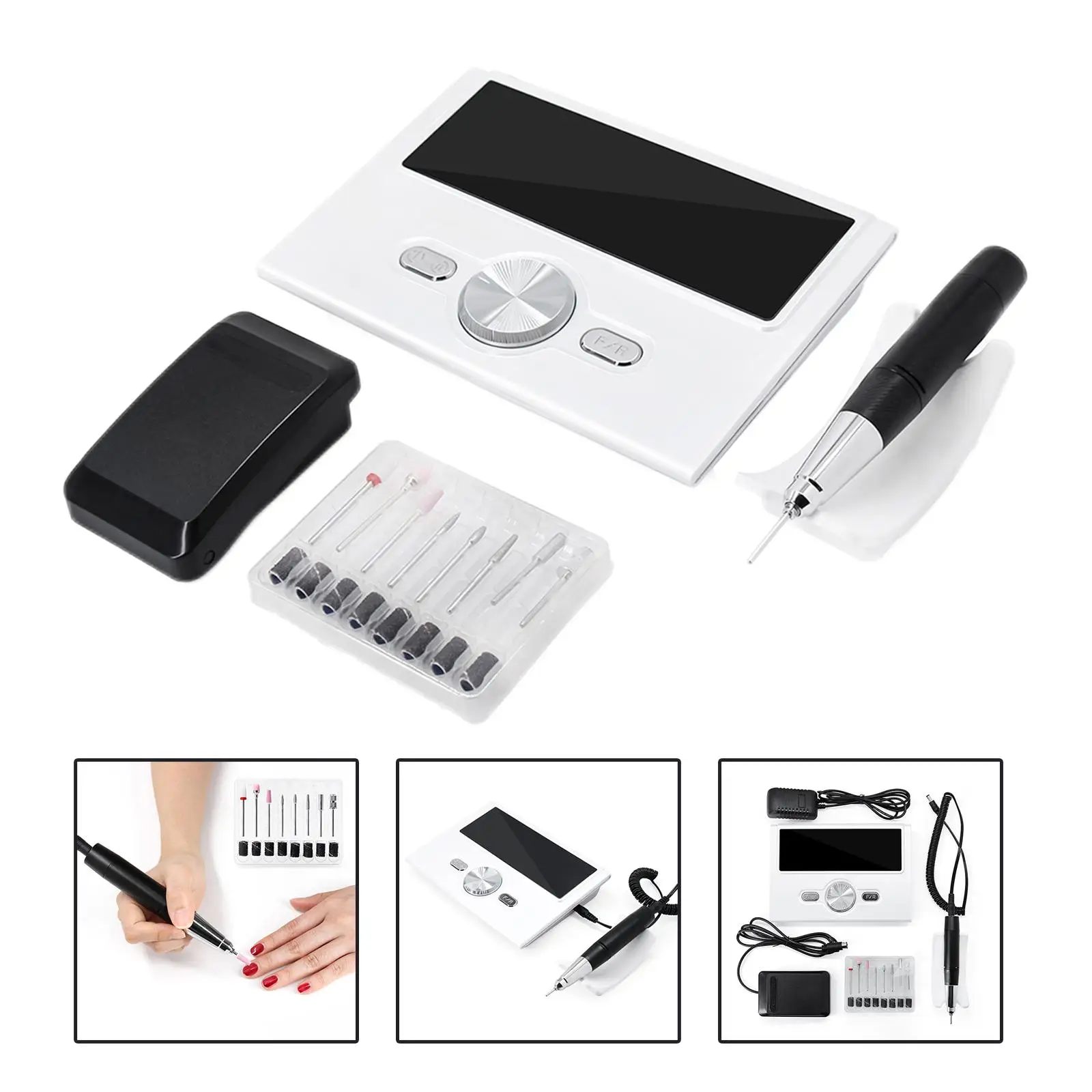 Electric Nail Drill Machine Portable for Acrylic Nails Gel Nail Low Noise LED Display  Pedicure Nail Art Polisher Sets