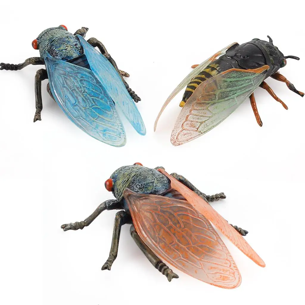 Set of 3  Plastic  Bugs Cicada Figures   Figure Game Prop  Tricks Toy