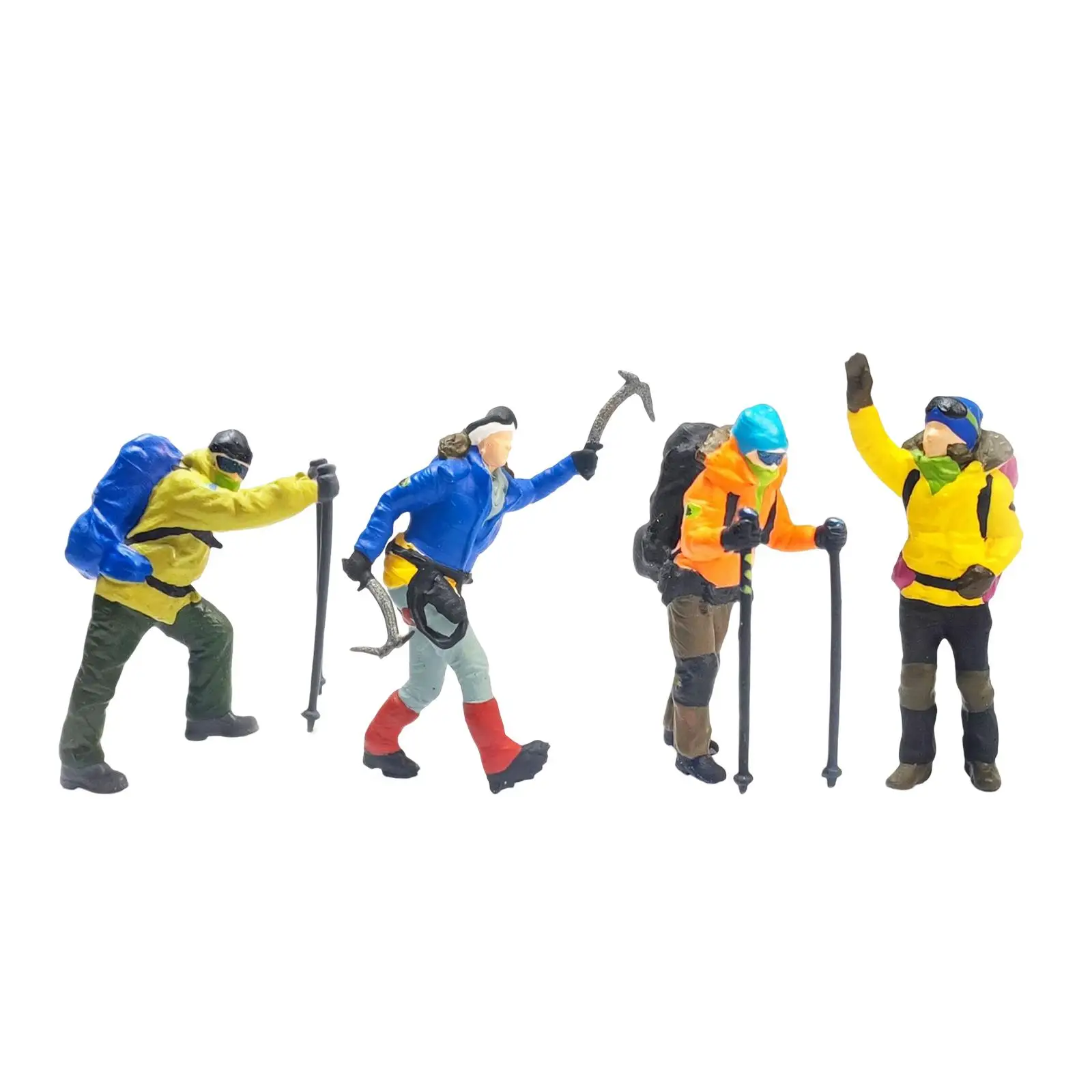 4x Resin 1/87 Scale Miniature Model Hiking Climbing Figures Character Doll Scene Railway Layout Toys Decor Supplies DIY Projects