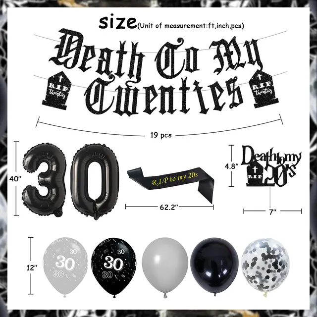 Gothic Birthday Party Decorations Rip 20s Happy Birthday Banner Garland  Balloons for Men Women 30th 40th Funeral Party Supplies - AliExpress
