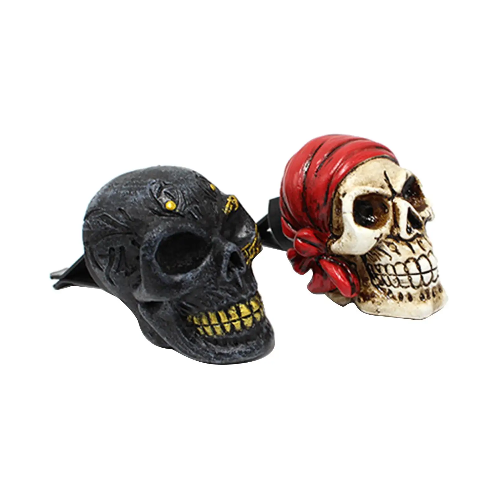 2 Pack Car  Ornament Skull Shape Resin Miniature Figurines Easy Installation Sitting  Clip for Bonsai Pot
