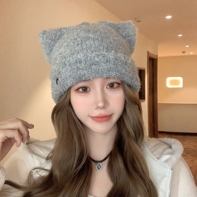 Winter Strickmütze Mit Katzenohren - Weich, Atmungsaktiv, Für Damen & Kinder