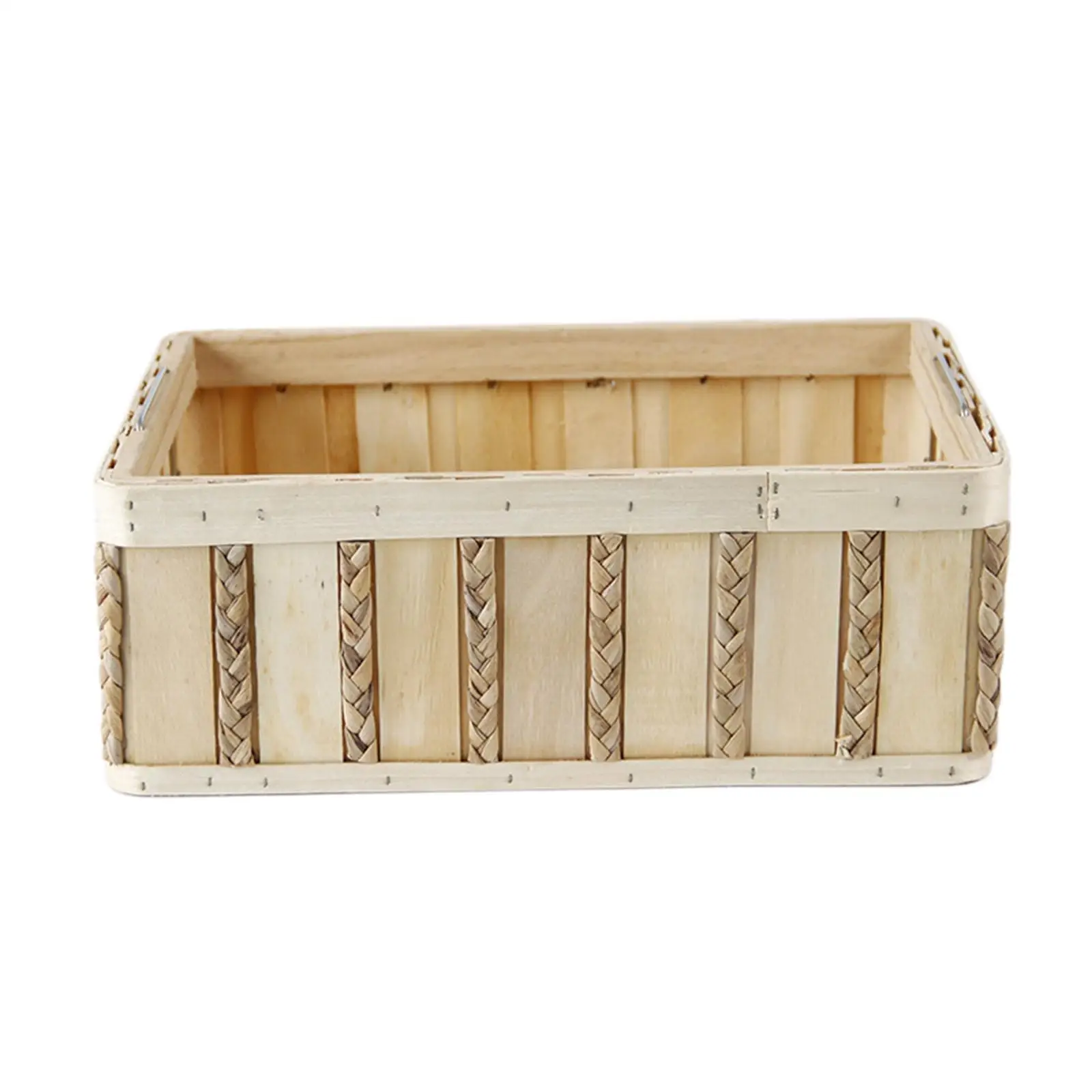 Wooden Storage Box Vintage Toys Snacks Fruit Bread Storage Bins Portable Rattan Organizer Basket for Kitchen Supplies Decorative