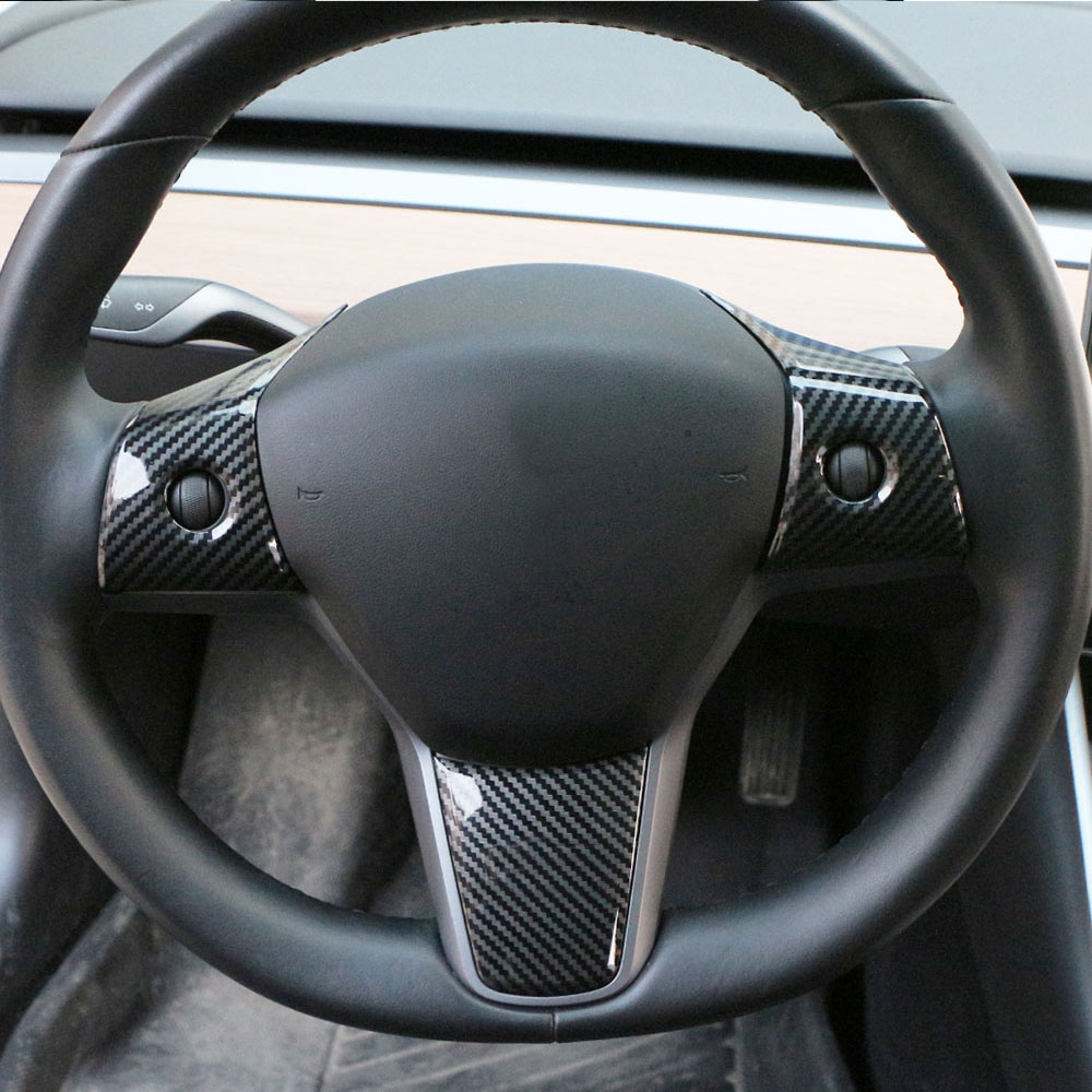 Carbon Faser Auto Lenkrad Tasten Panel Aufkleber Trim Abdeckung für Tesla Modell 3 2016-2022 Modell Y 2019-2022 Zubehör – Detail 3