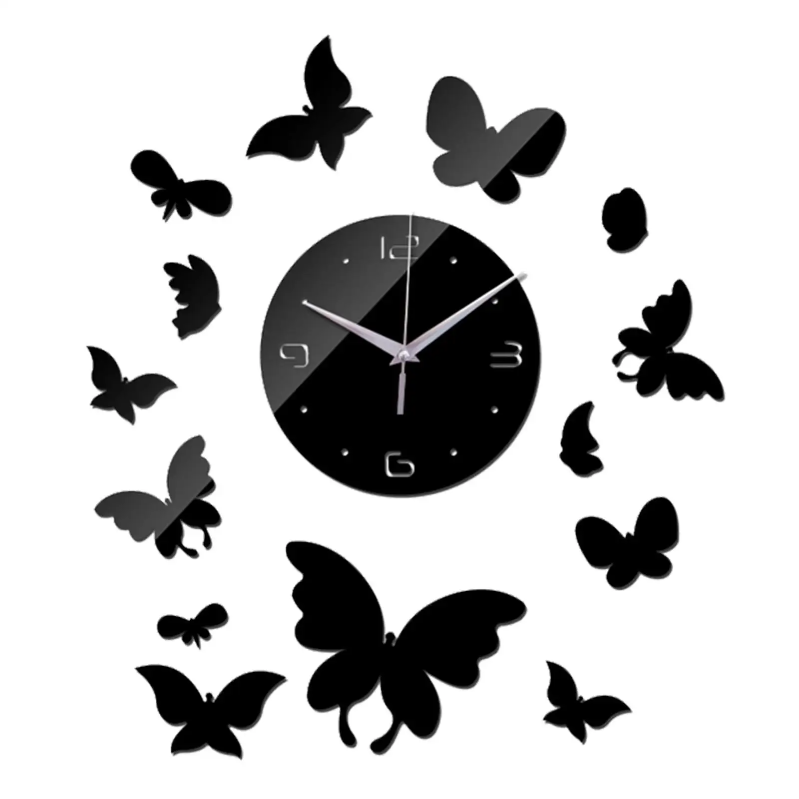 Wall Clock Sticker Removable Butterfly Acrylic for Office Decor