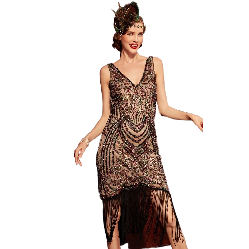 Vestido Flapper Vintage sem mangas feminino, Vestido