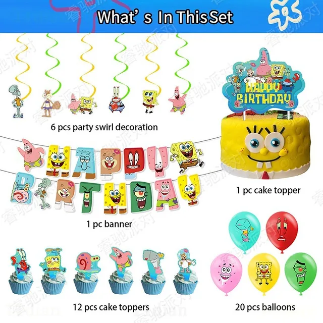 SpongeBob Birthday Party Decorations Kids Cartoon Anime Banner Cake Insert  Flag Decor Accessories Gift Children Party Supplies - AliExpress