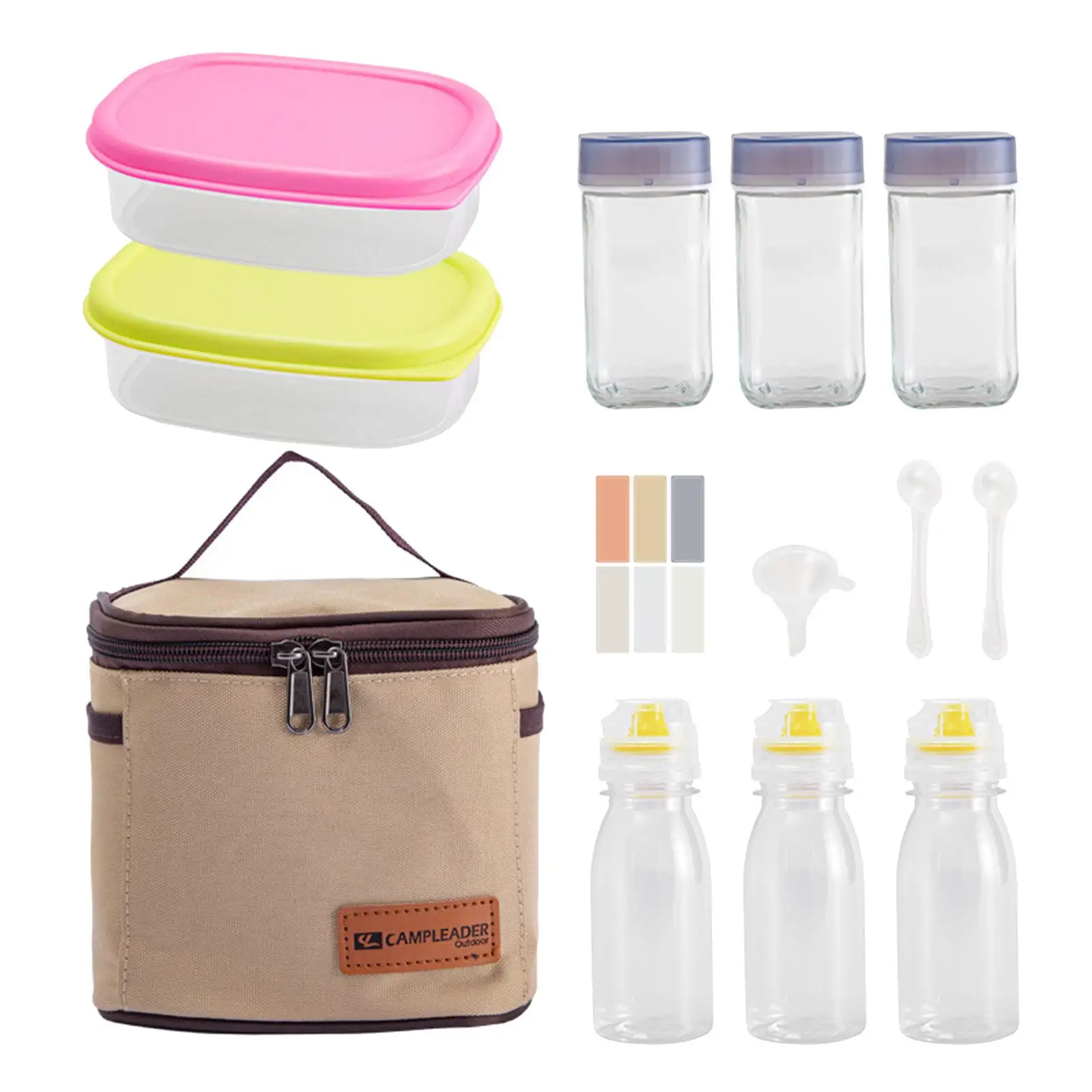 Portable Camping Spice Jars Sauce Condiment Containers Set with Carrying Bag for