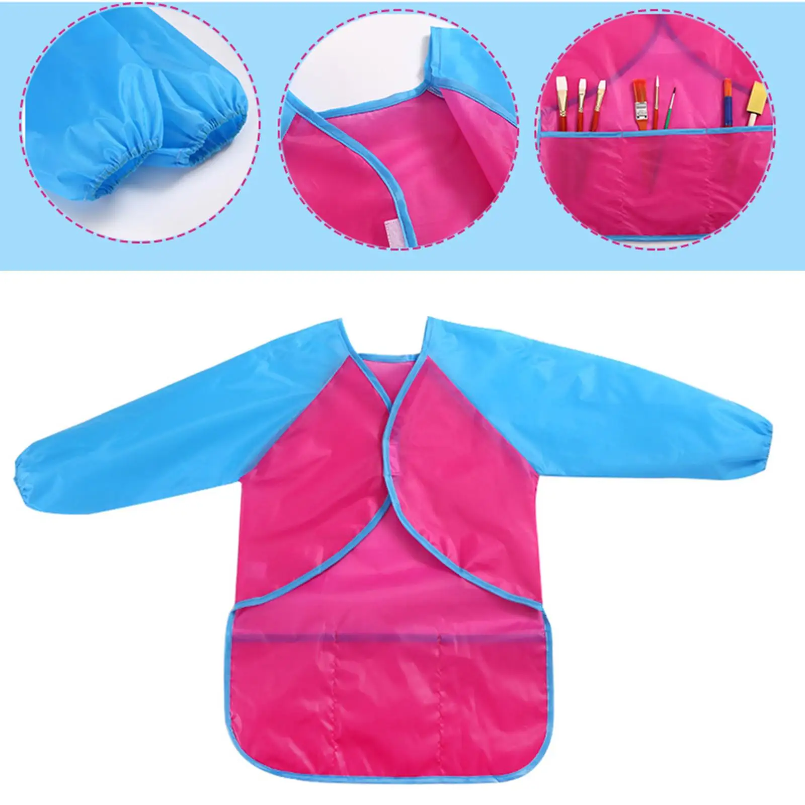 Waterproof Kid Smock, Children`s Painting Aprons with Long Sleeve and 3 Pockets for Painting, Feeding