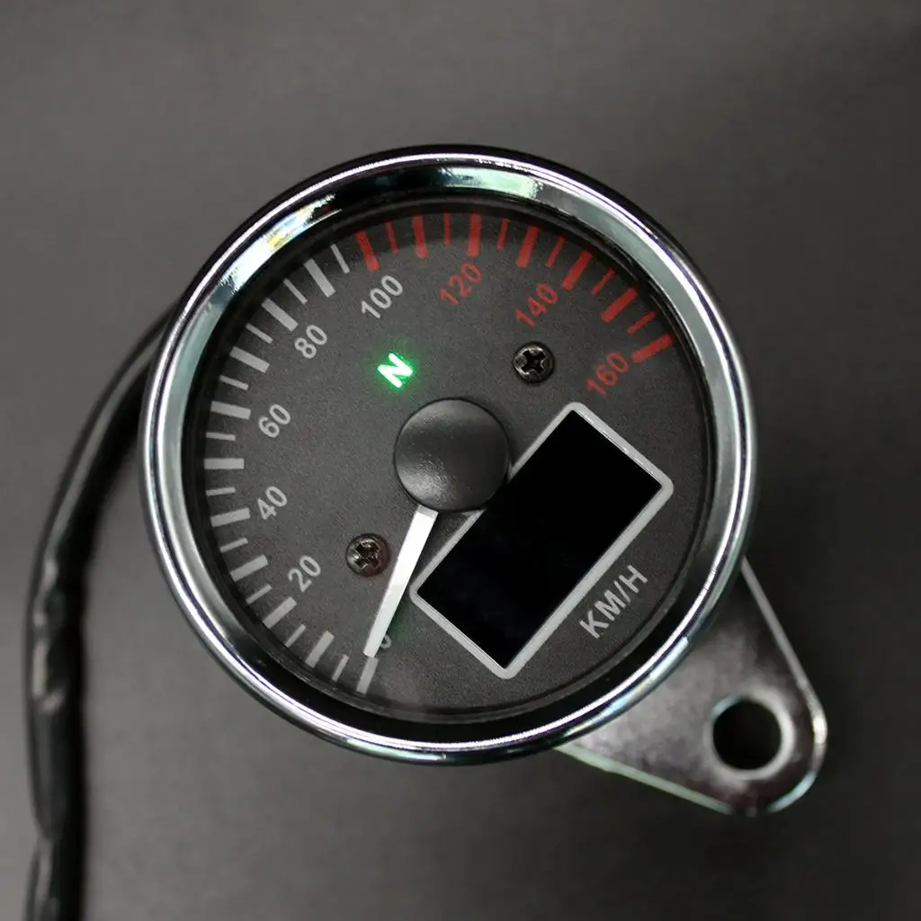 12 Function Motorcycle Odometer Speedometer   LCD 0-160 km / h	Chrome