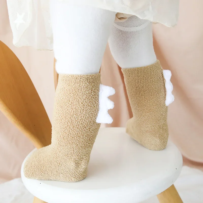 S2625b795cb8944ab9f1d13b95e44571f3 2Pairs Lovely Cute Cartoon Dinosaur Kids Baby Socks Girl Boy Non-slip Floor Socks Animal Infant Soft Cotton Thick Warm Leg Socks