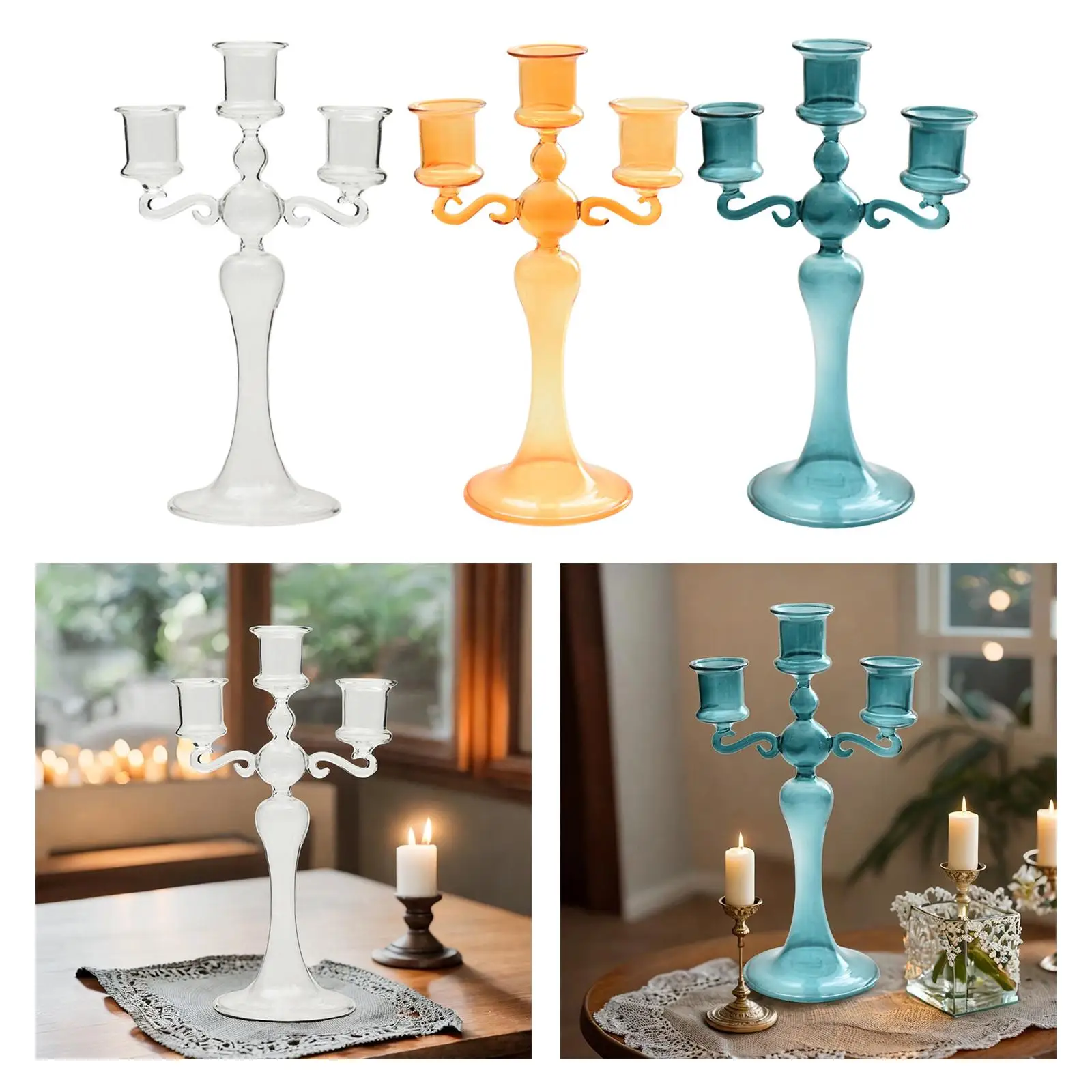 Glass Candle Holder Ornament Candelabras Glass Candlestick for Valentine`s New Year Housewarming Anniversary Spring Festival