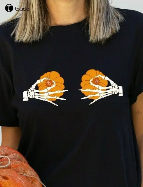 Pumpkin Boobs Shirt Funny Halloween T-Shirt Skeleton Boobs T Shirt Woman  Tshirts Crewneck Tees Women Harajuku Shirts Tops Female - AliExpress