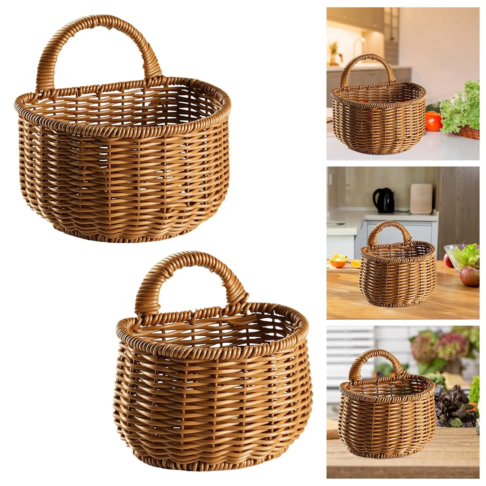 Woven Hanging Baskets Kitchen Storage Basket Organizer Plants Holder with Handle