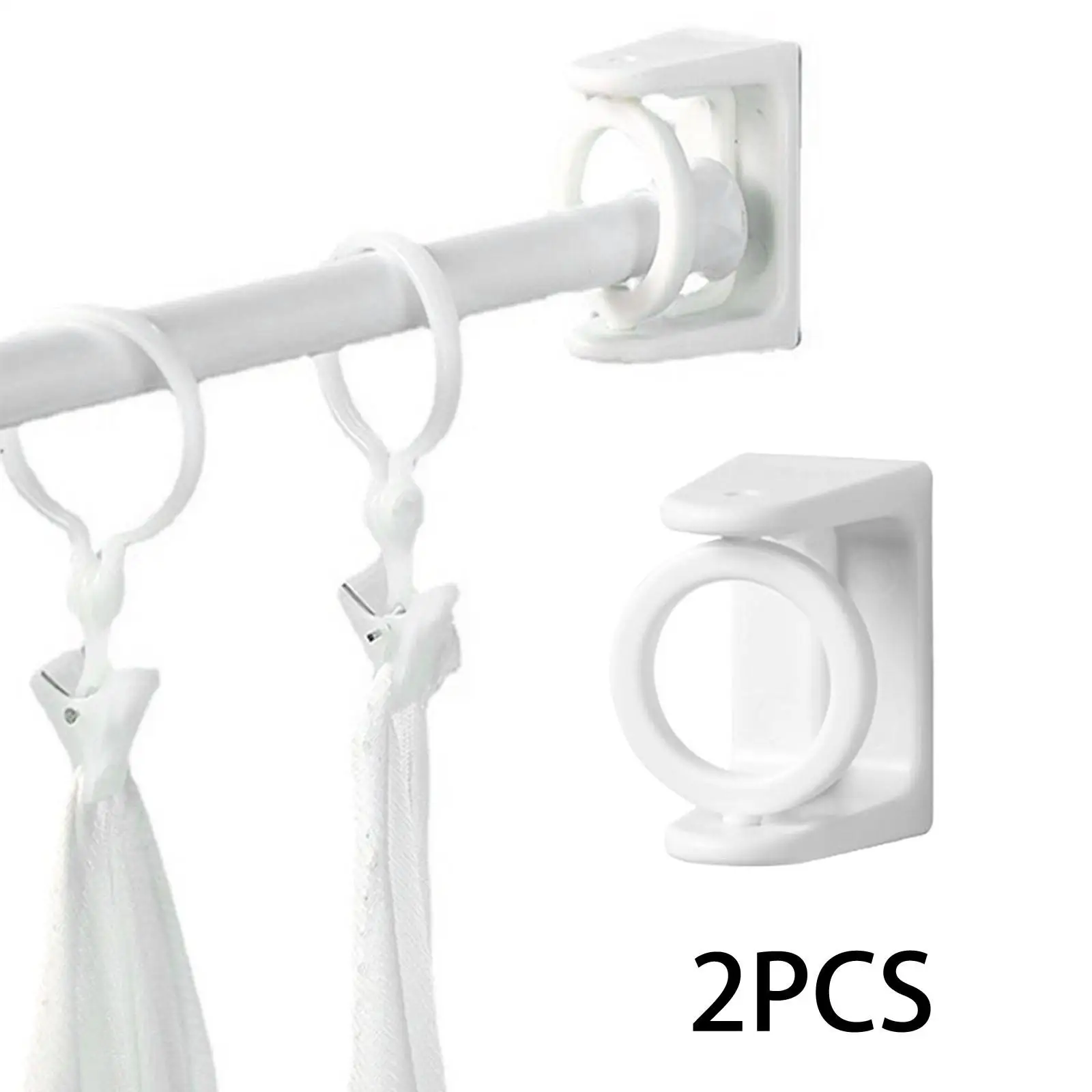 Plastic Curtain Rod Brackets Holder Hook Rotatable Nail Free for Living Room