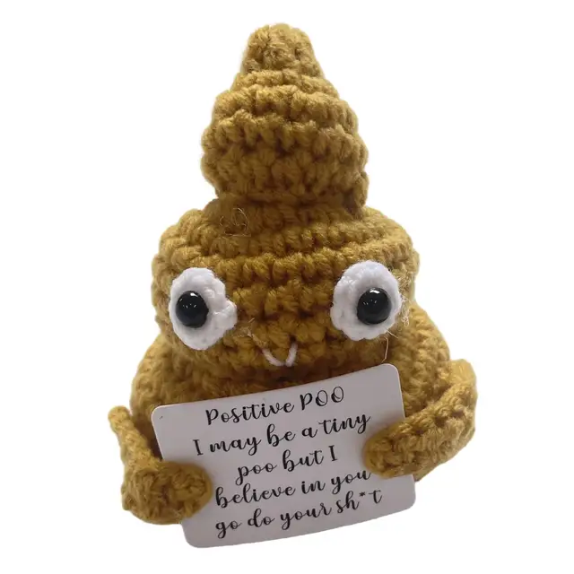 Interesting Knitted Poo Doll with Positive Card Crafts Gift Cute
