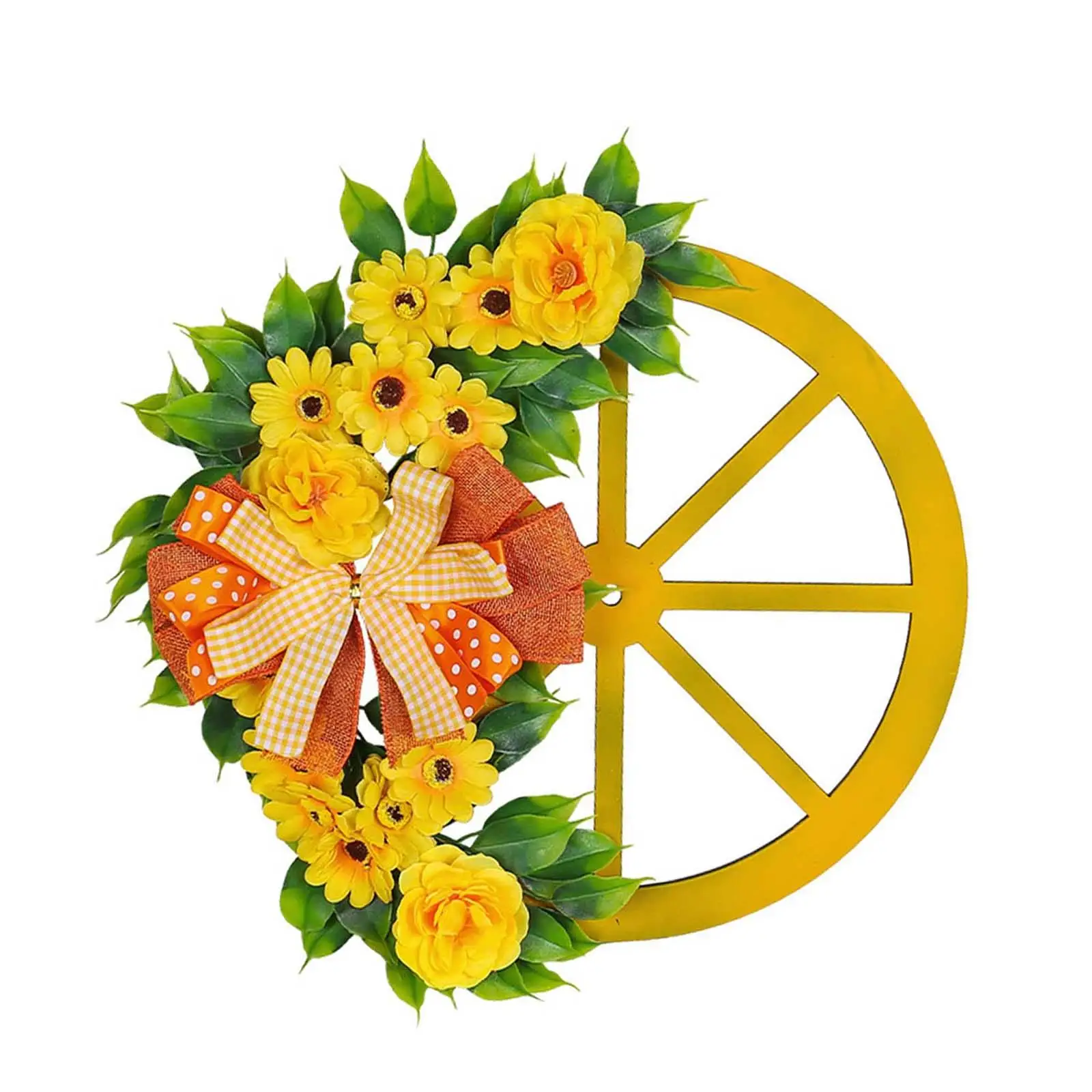 Spring Front Door Wreath Wooden Wheel 16x16inch New Year Wreath Decoration for Outside Farmhouse Decor Durable Multipurpose