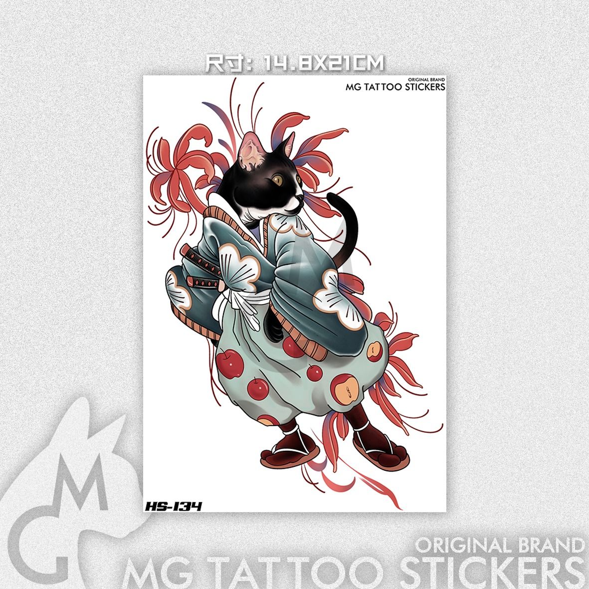 Ukiyoe Ninja Katze Tattoo Aufkleber für Frauen Mann wasserdicht gefälschte Tattoo Cartoon Kunst temporäre Tattoo Arm dauerhafte niedlichen Tattoo Aufkleber – Detail 1