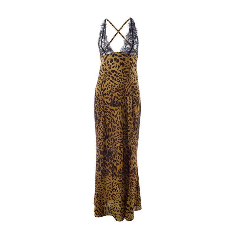 Lace Trim Dress y2k Aesthetic Women Leopard/Floral Print Sleeveless Long Dresses Sexy Backless Cocktail Party Dresses