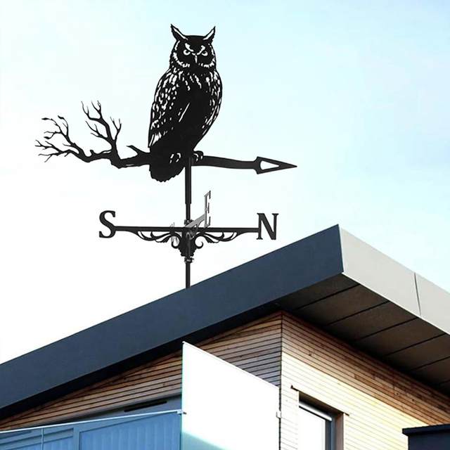 Metal Weathervane with Owl Ornament, Garden Stake Weather