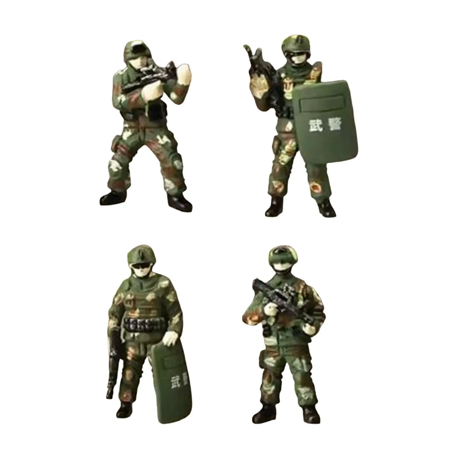 4 Pieces 1:64 Scale Tiny People Model Special Forces Model Figures Painted Action Figures Soldiers Toys for DIY Projects S Scale
